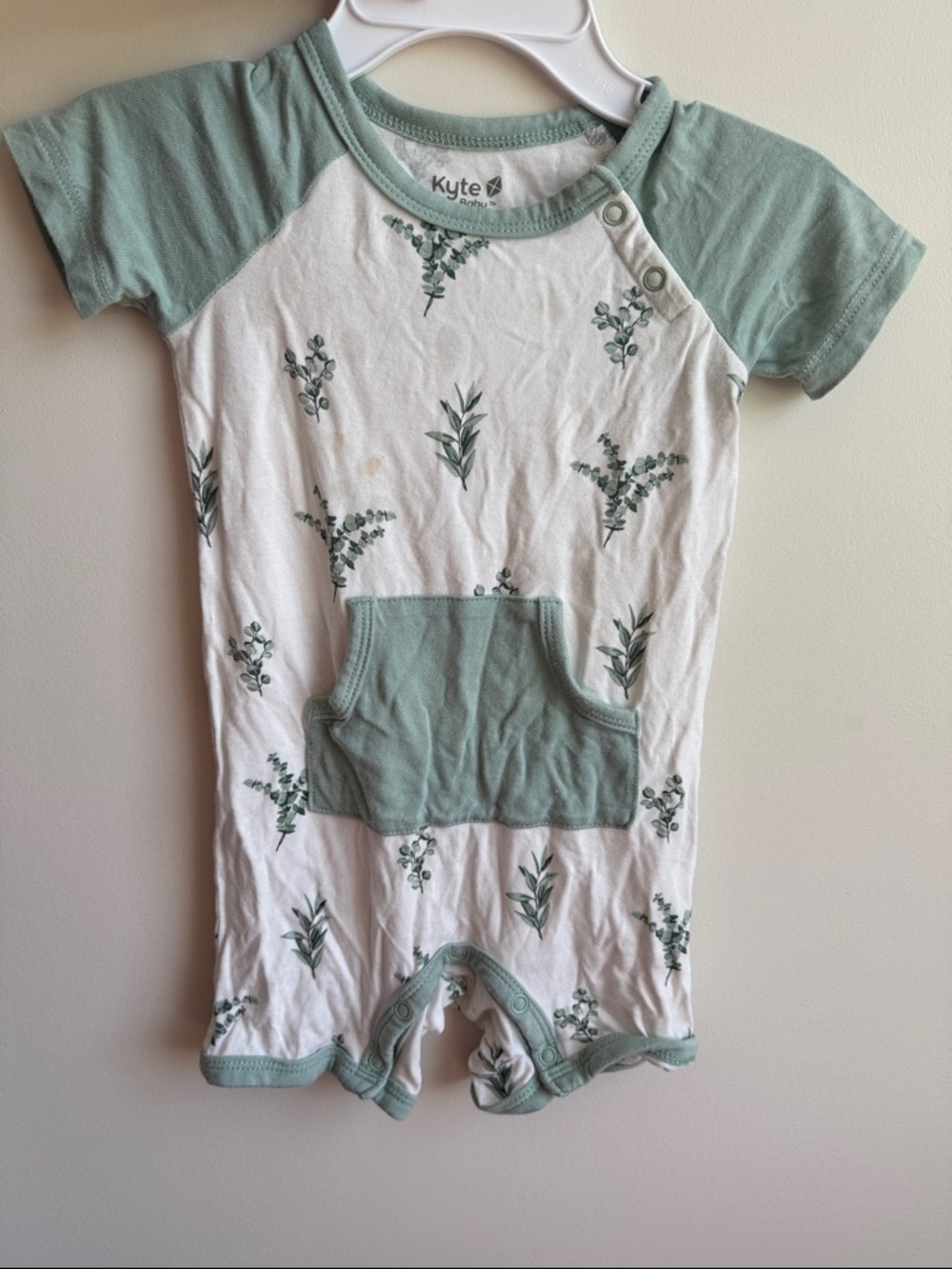 Kyte BABY Sage Green & White Botanical Short Romper